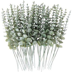 50pcs Artificial Eucalyptus Stems Fake Leaves Stems Real Touch Leaf Branches